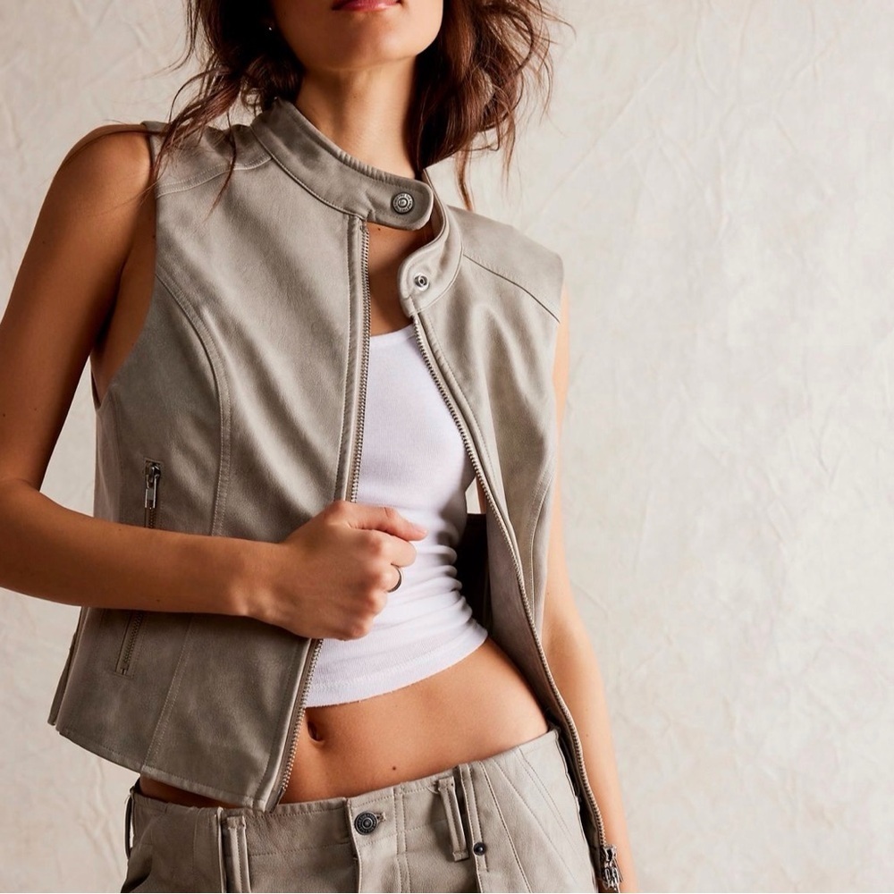 Free People We The Free NWT Large Stone Sweeney Vegan Leather Vest Moto Boho